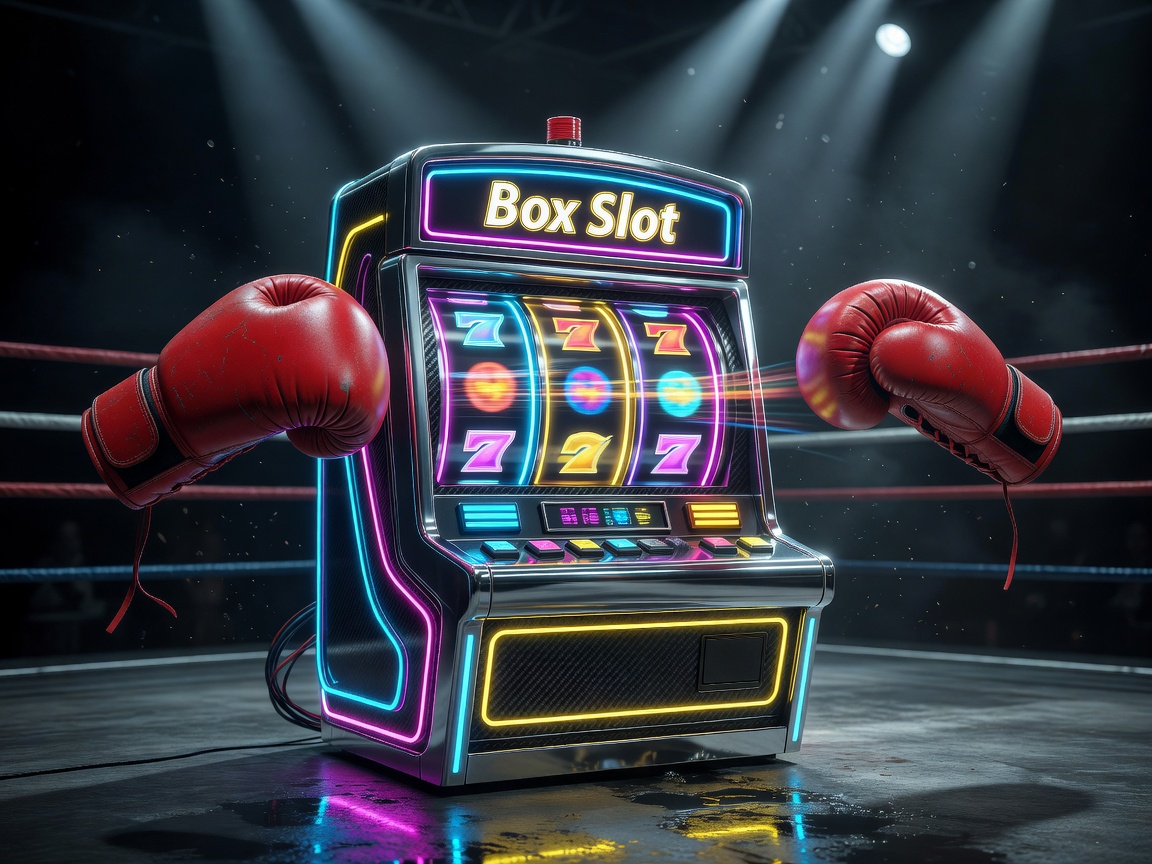 High action Box Slot social casino game interface with boxing gloves and neon lights